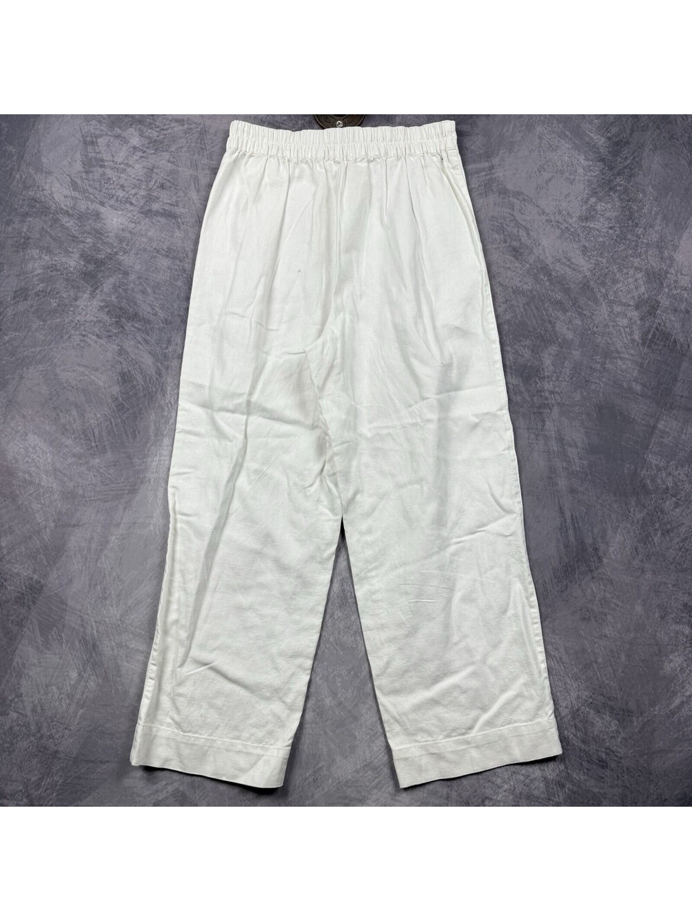 MADEWELL Linen Blend Pull-On Straight Cream Pant Natural Neutral Ankle 2